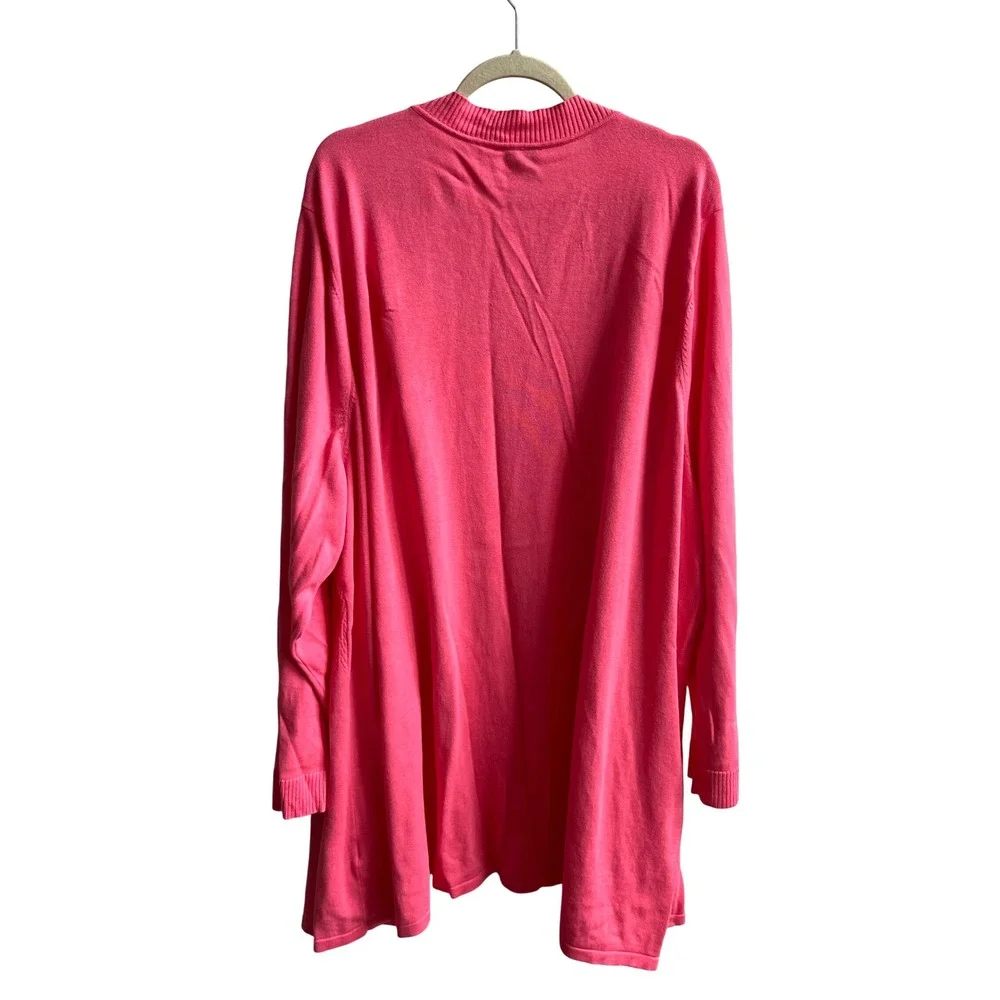 Isaac Mizrahi Live! Cardigan Women 5X Pink Barbiecore Cable Knit Open Front Long - Picture 3 of 7